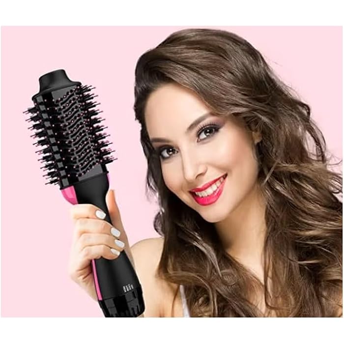 Professional Hair Straightener Brush, Ionic Hair Straightener Brush, Long Lasting & Easy to Use, Fast Heating for Shiny and Soft Hair 1000W - Pink - Image 1